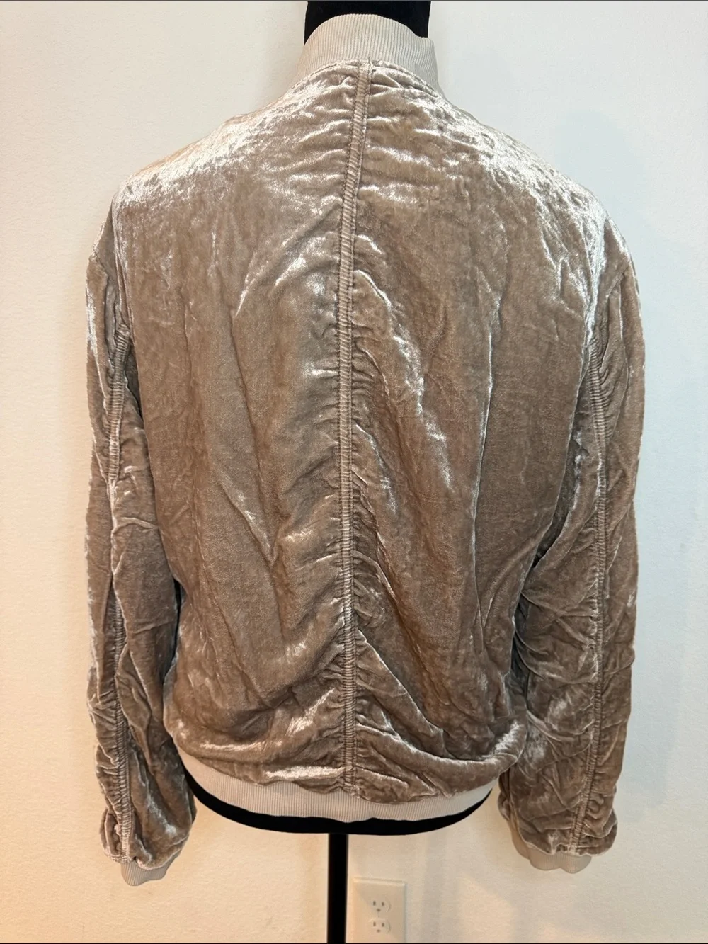 Free People Taupe Velvet Bomber Jacket